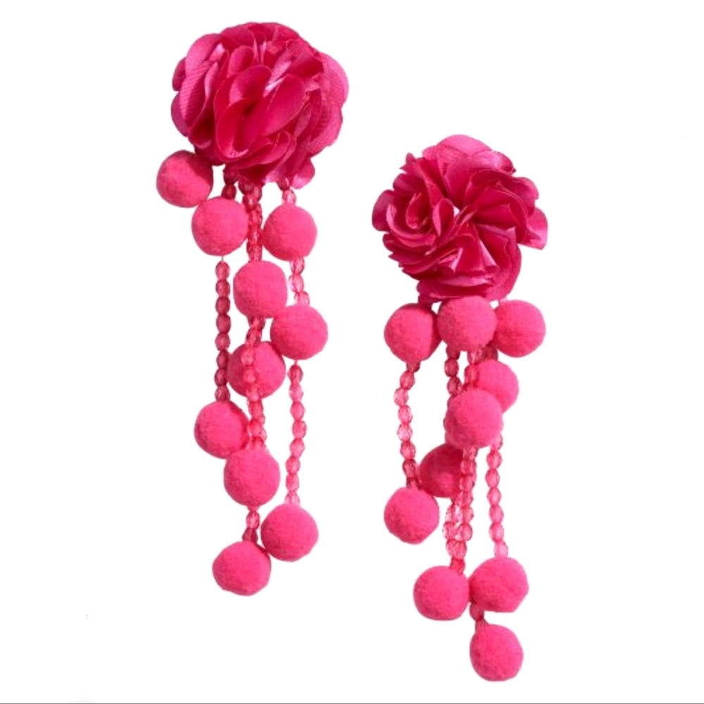 Floral Pom Fringe Earrings